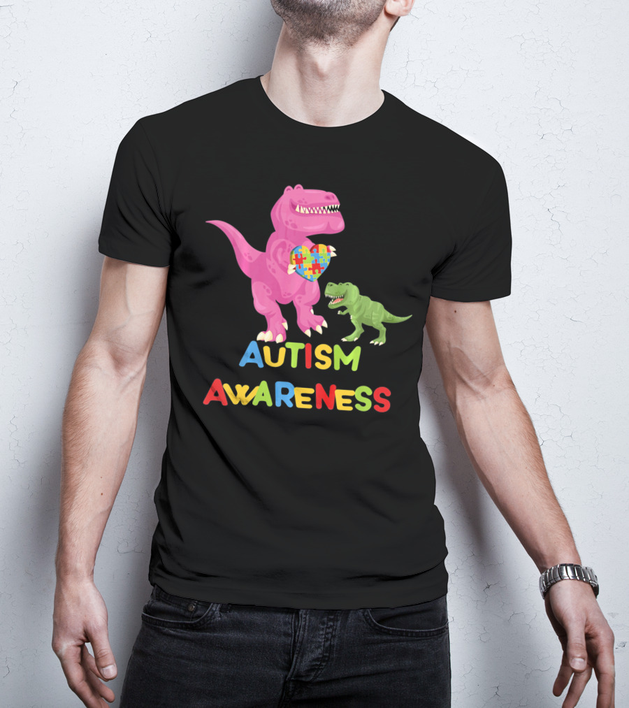 Autism Awareness Two Dinosaur Heart Puzzle T-Shirt