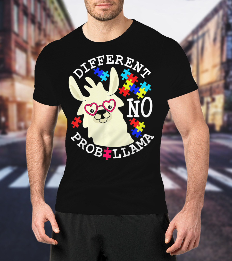 Different No Probllama Autism Awareness T-Shirt