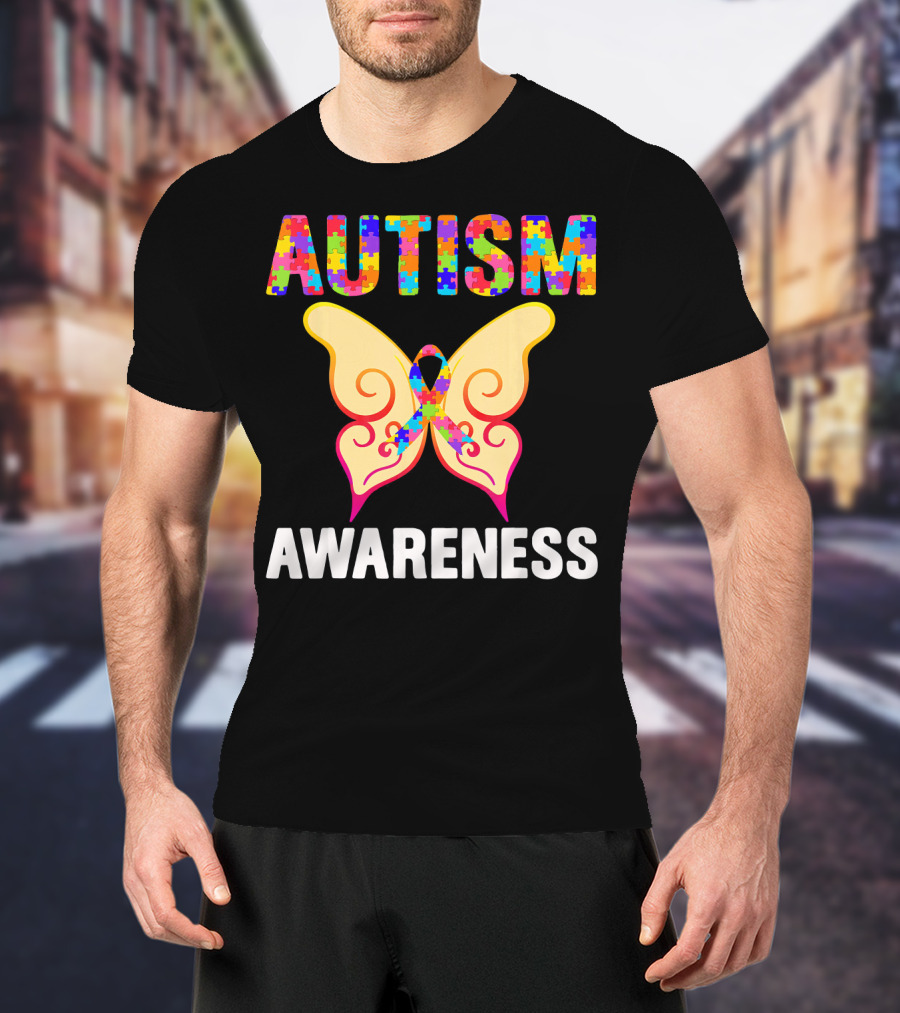 AUTISM AWARENESS Puzzle Piece Butterfly T-Shirt