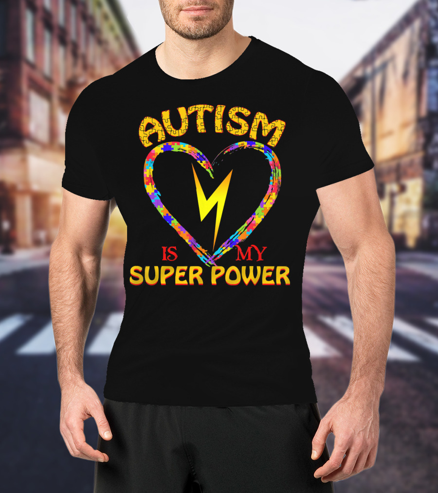 Autism Is My Super Power Heart Puzzle Lightning T-Shirt