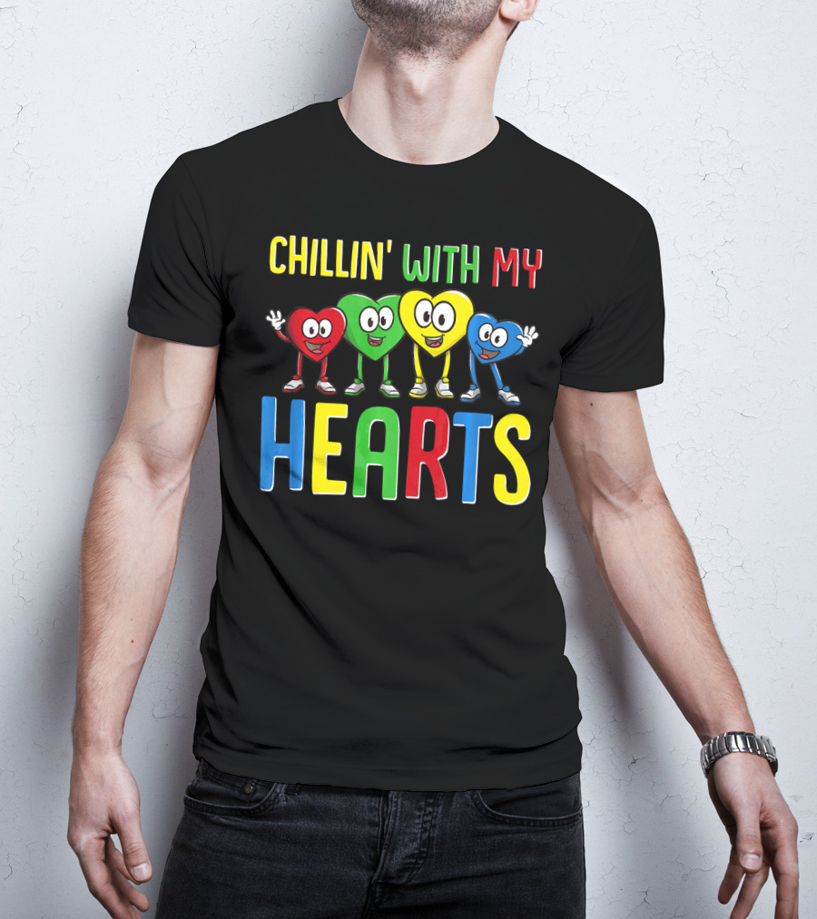 Chillin With My Hearts Colorful Cartoon Characters T-Shirt