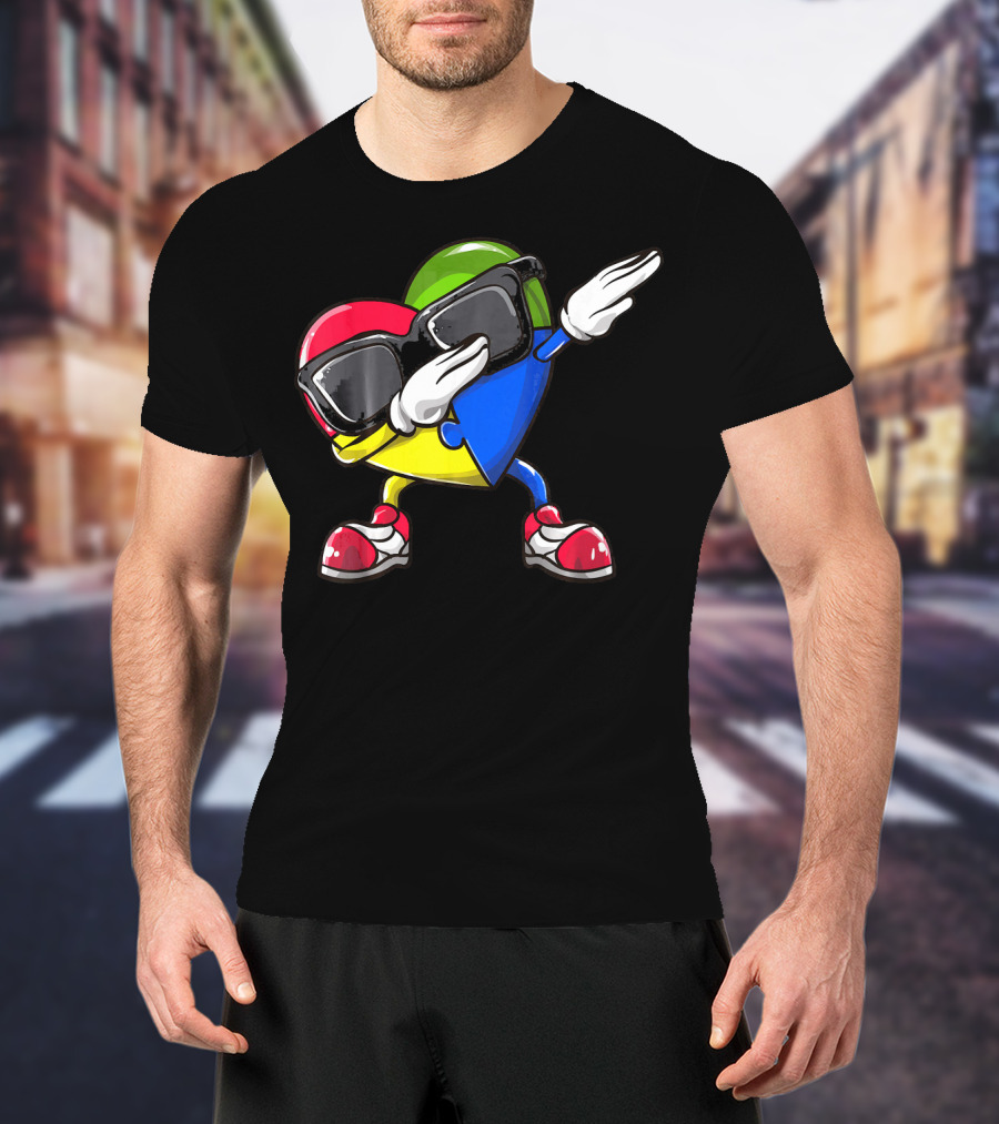 Valentines Day Dabbing Heart Puzzle Autism Colorful T-Shirt