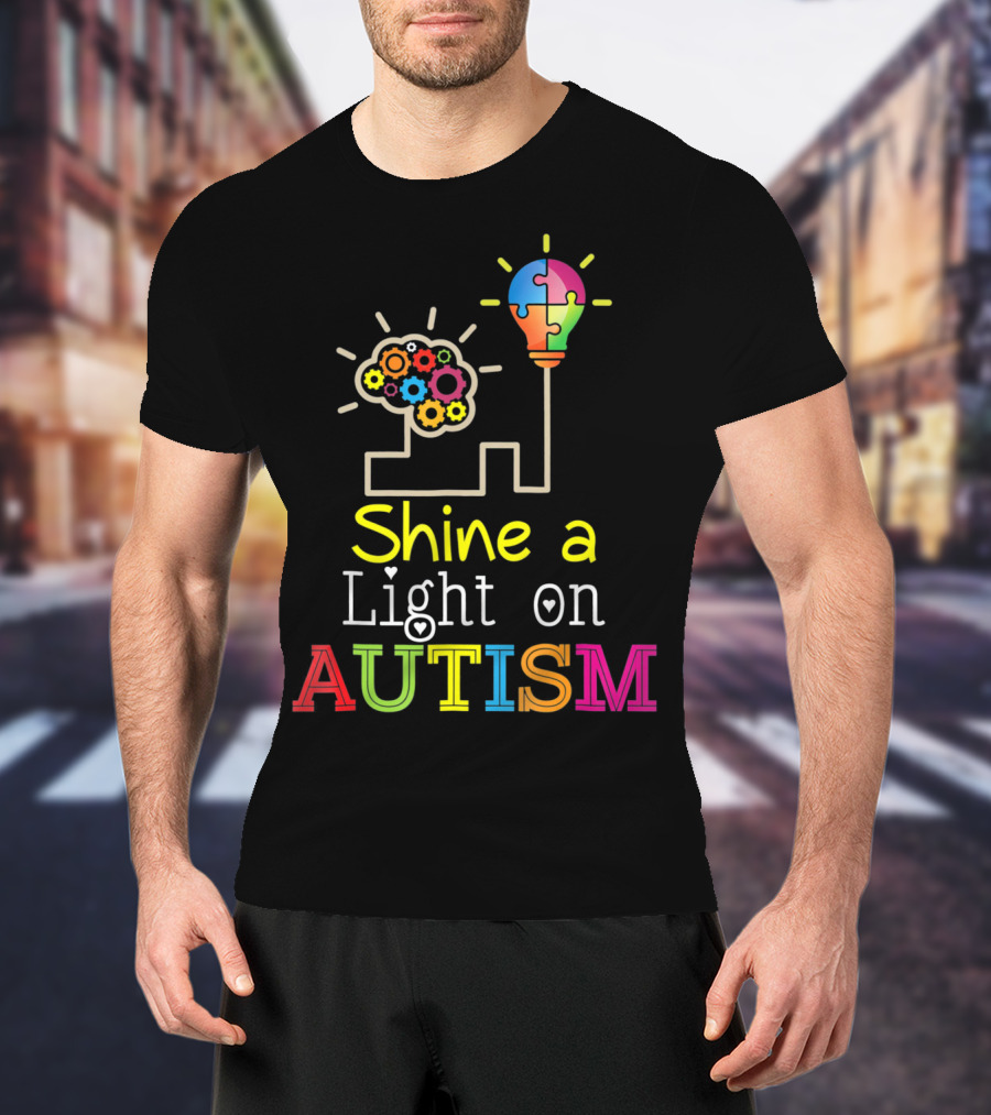 Shine A Light On Autism Puzzle Bulb Awareness T-Shirt