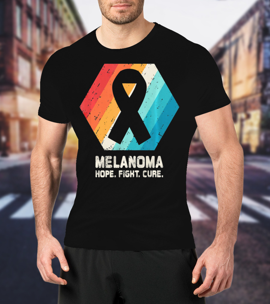 Melanoma Hope Fight Cure Awareness Ribbon Retro Stripe T-Shirt