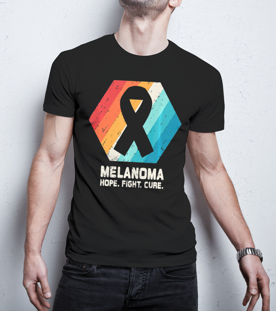 Melanoma Hope Fight Cure Awareness Ribbon Retro Stripe T-Shirt