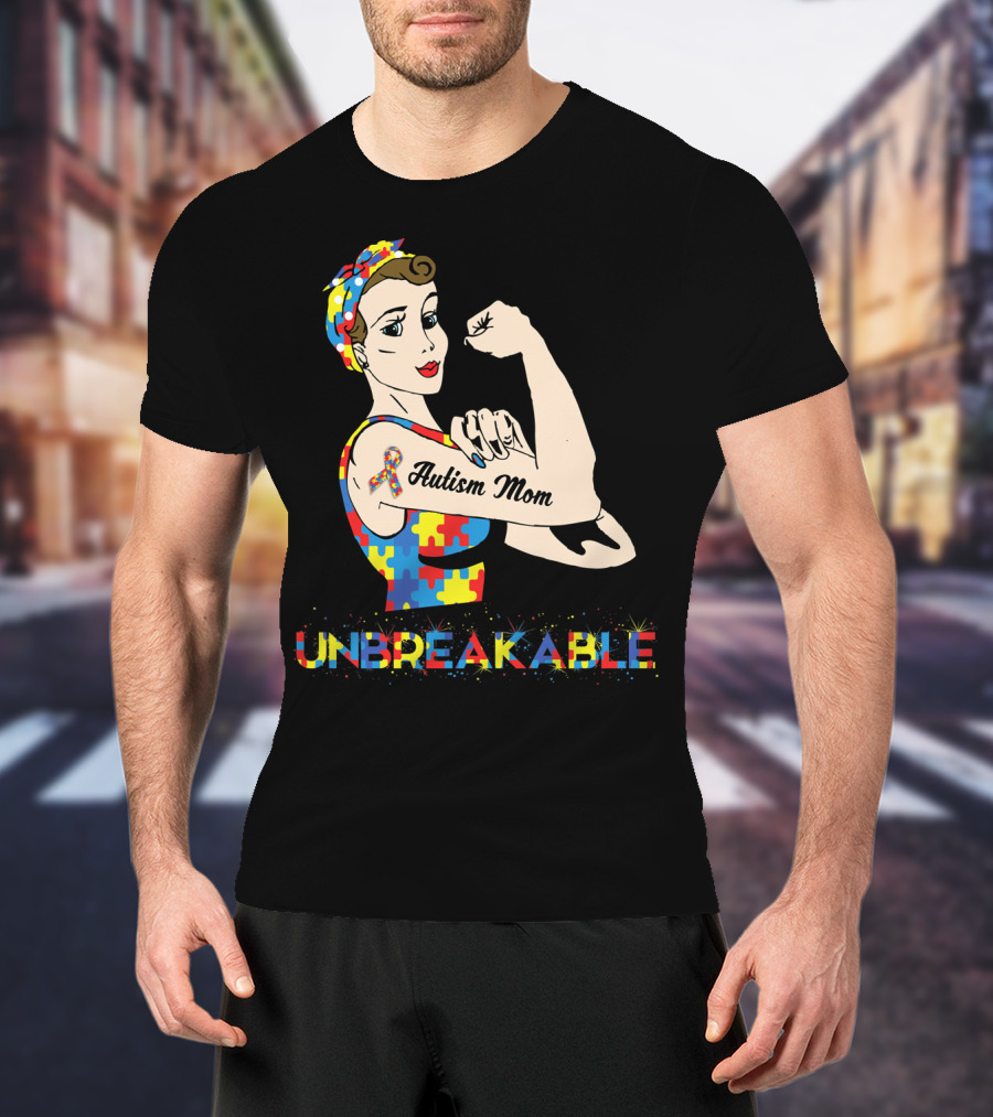Unbreakable Autism Mom Puzzle Piece Awareness T-Shirt