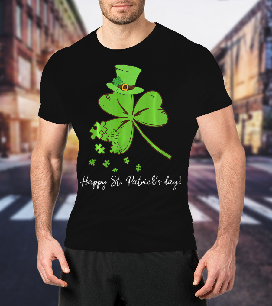 Happy St. Patrick's Day Puzzle Shamrock With Leprechaun Hat T-Shirt