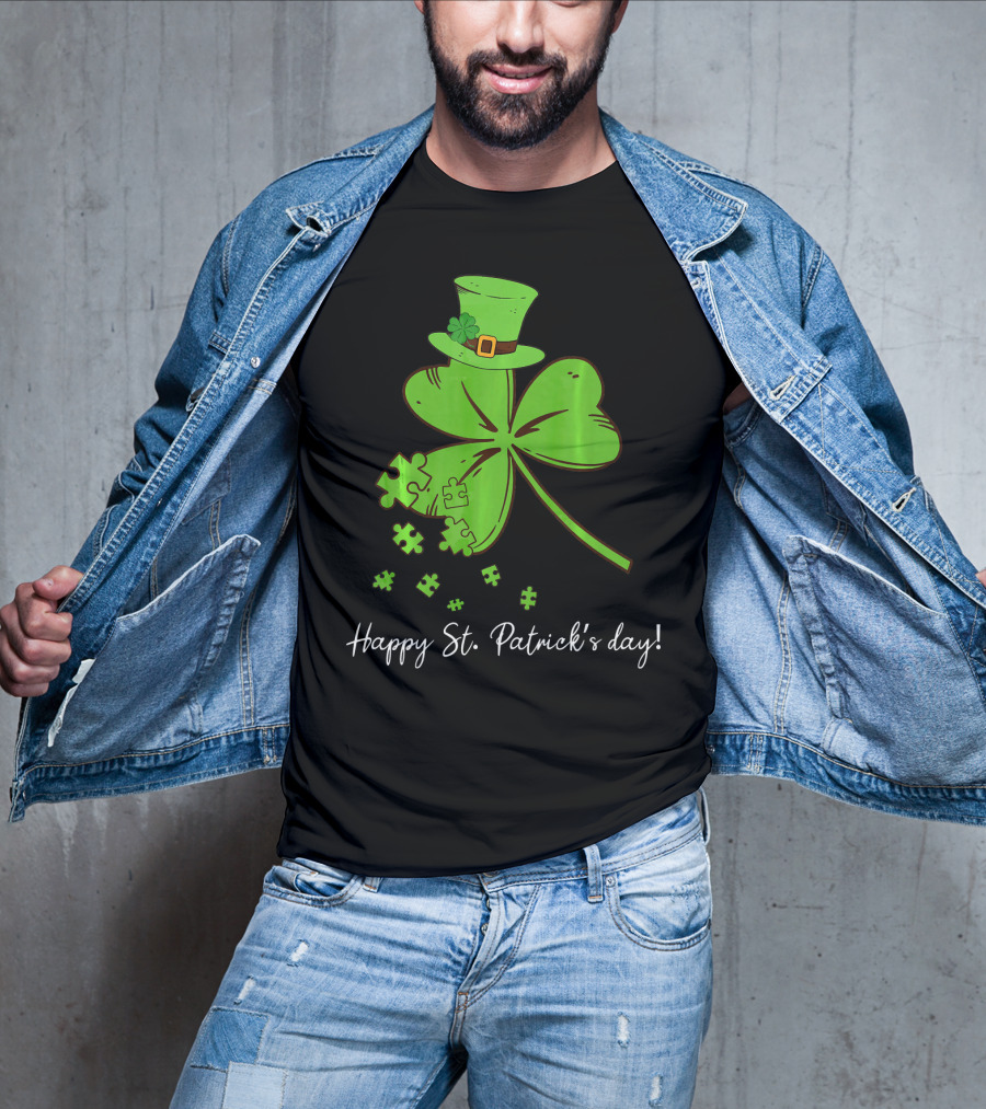 Happy St. Patrick's Day Puzzle Shamrock With Leprechaun Hat T-Shirt