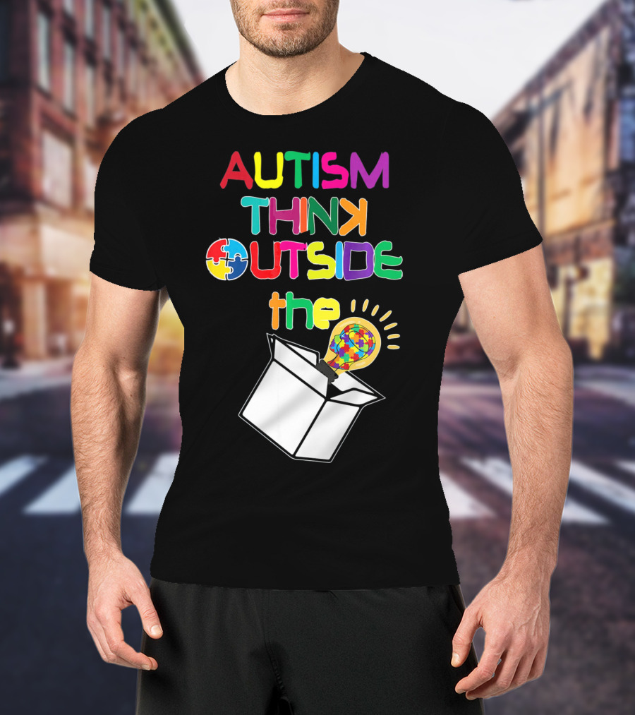 Autism Think Outside The Box Puzzle Piece Lightbulb Awareness T-Shirt