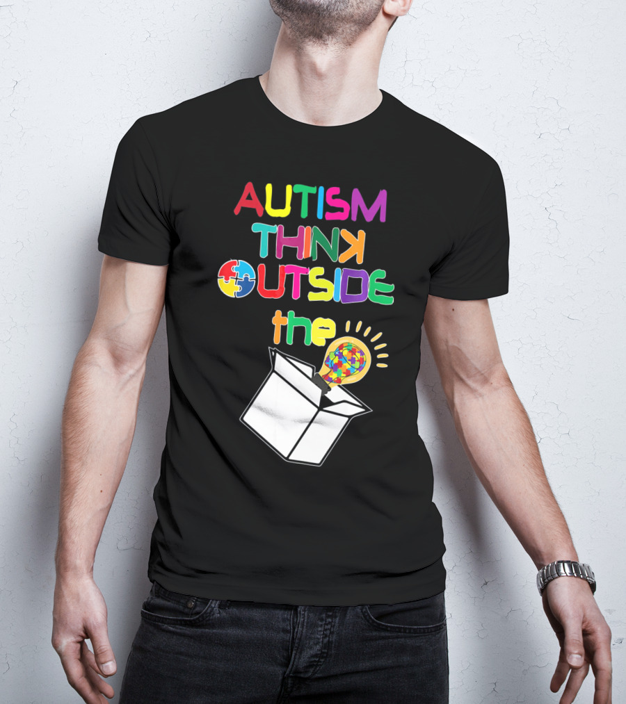 Autism Think Outside The Box Puzzle Piece Lightbulb Awareness T-Shirt