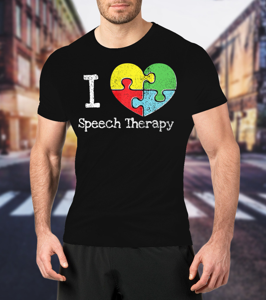 I Heart Speech Therapy Puzzle Autism Awareness T-Shirt