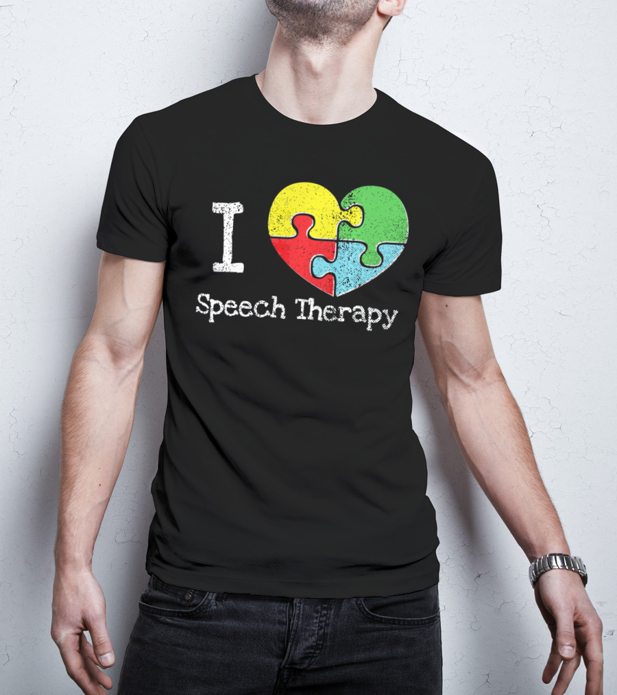 I Heart Speech Therapy Puzzle Autism Awareness T-Shirt