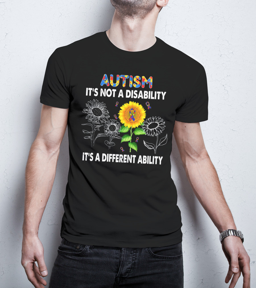 Autism Awareness It's Not A Disability It's A Different Ability Sunflower Puzzle T-Shirt