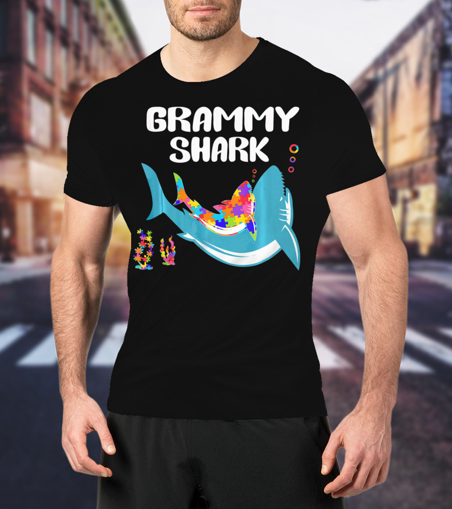 GRAMMY SHARK Autism Awareness Puzzle Shark T-Shirt