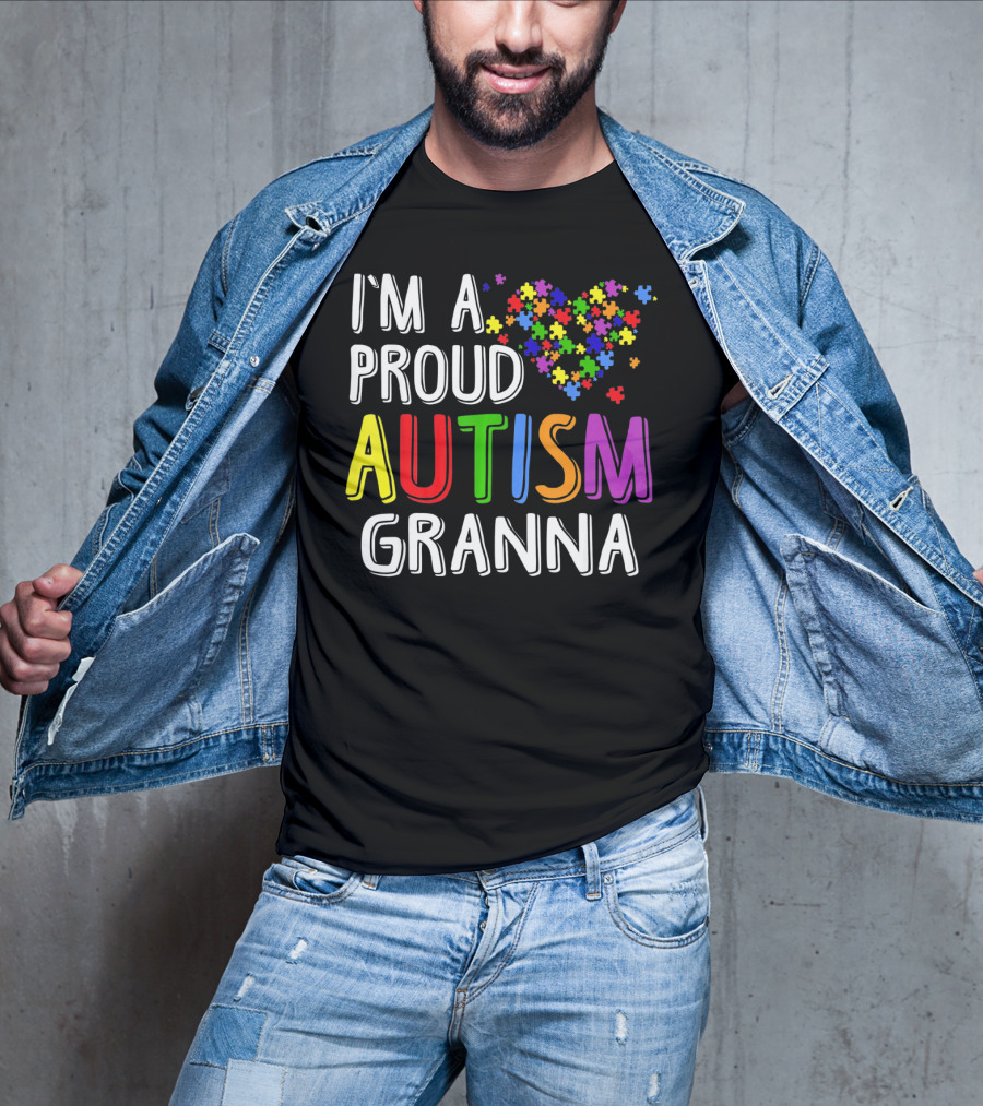 I'M A PROUD AUTISM GRANNA Puzzle Heart T-Shirt