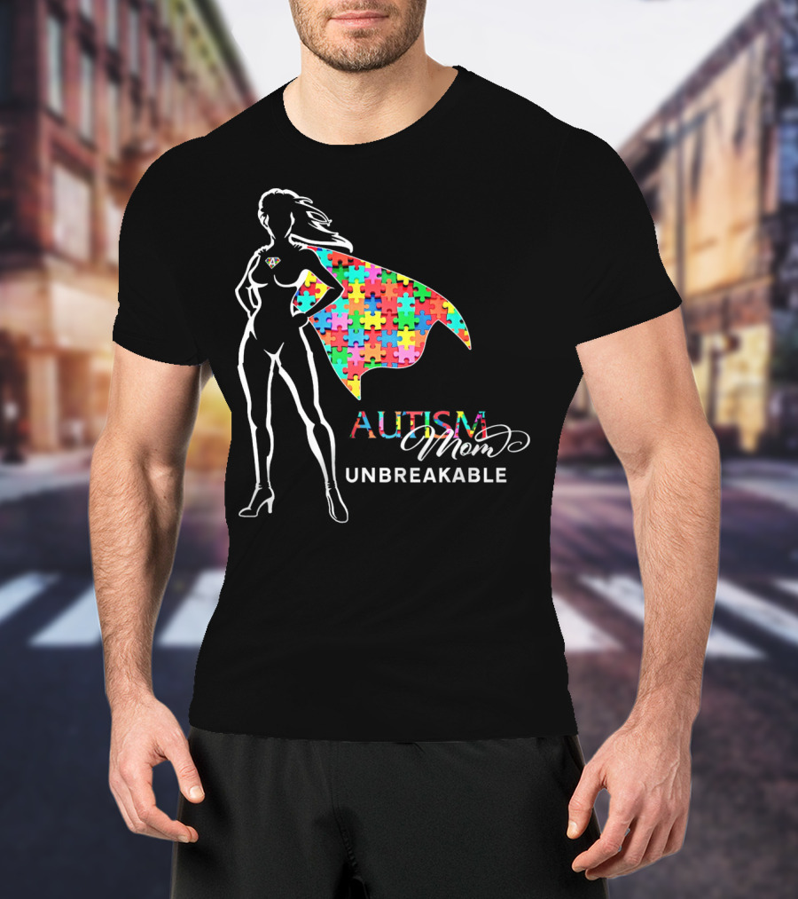 Superhero Autism Mom Unbreakable Puzzle Cape T-Shirt