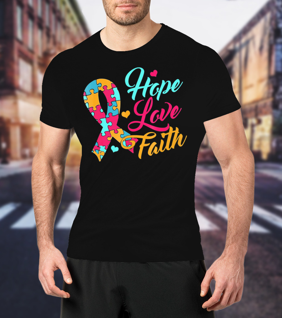 Hope Love Faith Autism Awareness Puzzle T-Shirt