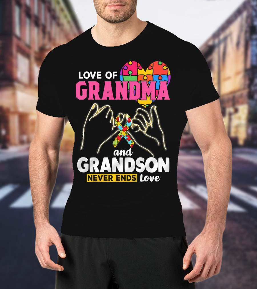 Love Of Grandma And Grandson Never Ends Love Puzzle Heart Hands T-Shirt