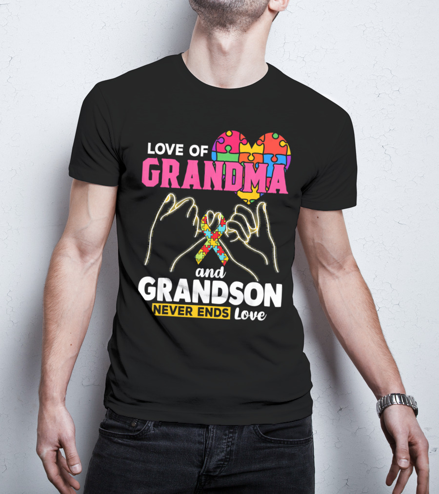 Love Of Grandma And Grandson Never Ends Love Puzzle Heart Hands T-Shirt