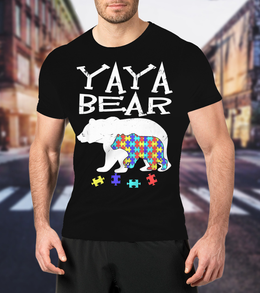 Yaya Bear Autism Awareness Puzzle Bear T-Shirt