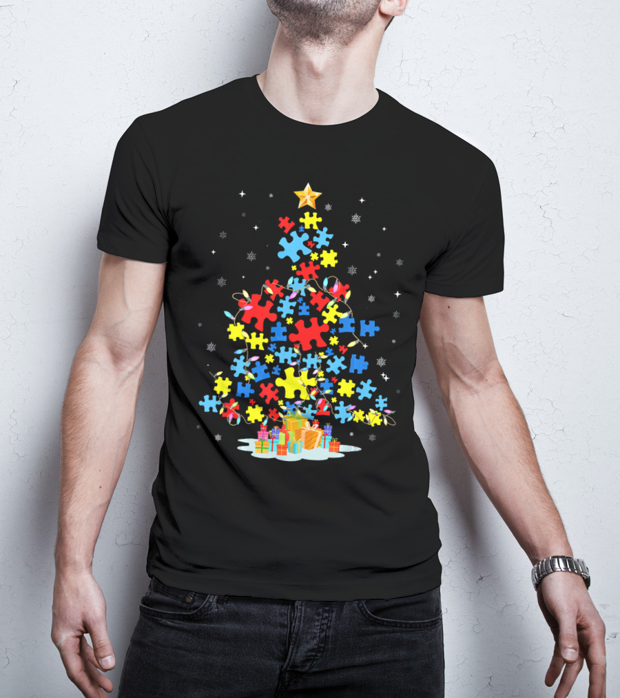 Puzzle Piece Autism Awareness Christmas Tree T-Shirt