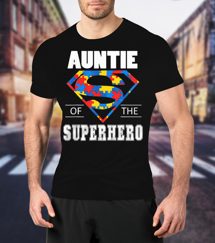 Auntie Of The Superhero Autism Awareness Day Puzzle T-Shirt
