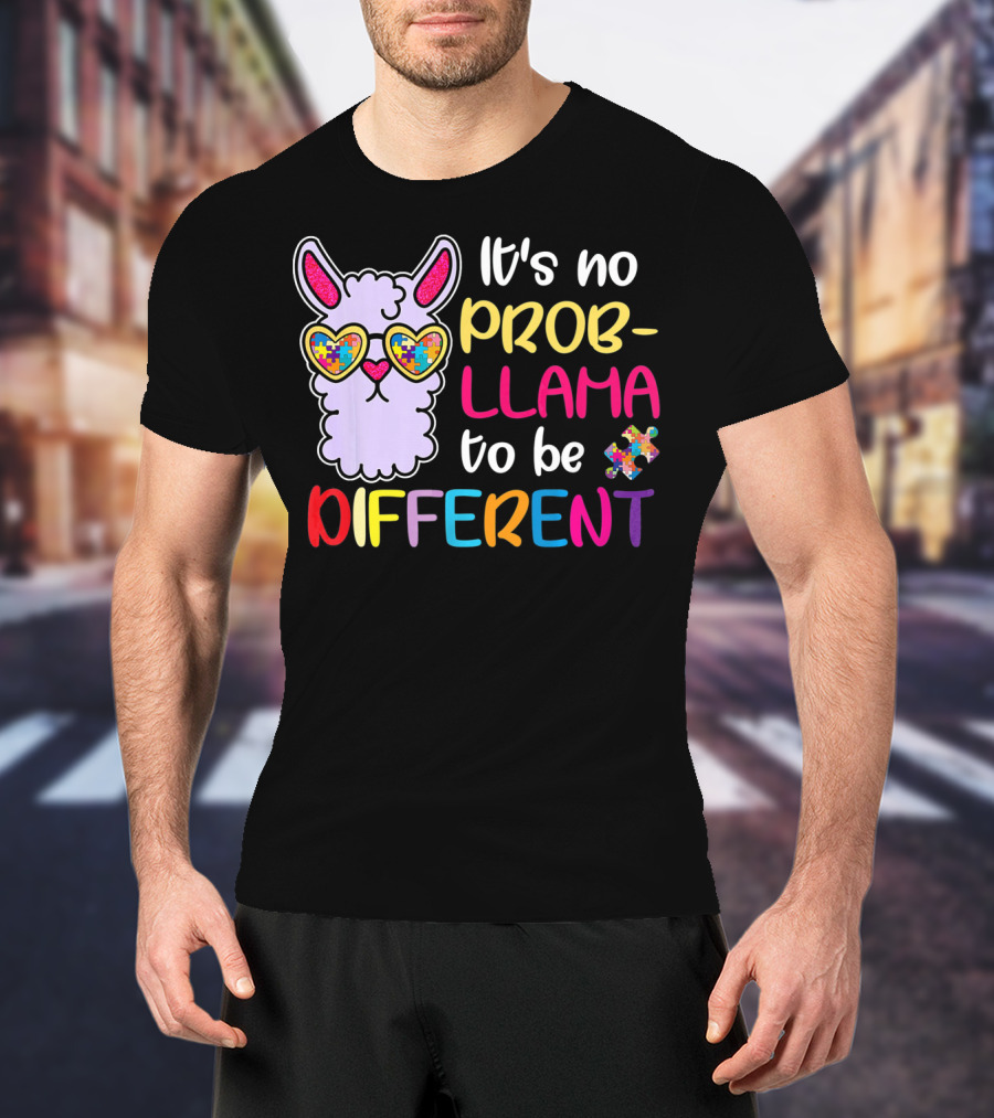 It's No Prob-Llama To Be Different Puzzle Heart Glasses T-Shirt