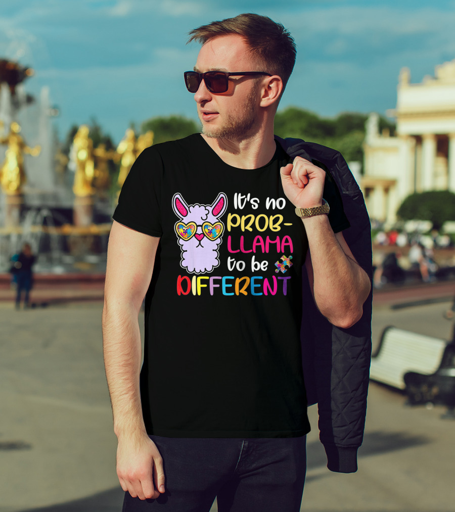 It's No Prob-Llama To Be Different Puzzle Heart Glasses T-Shirt