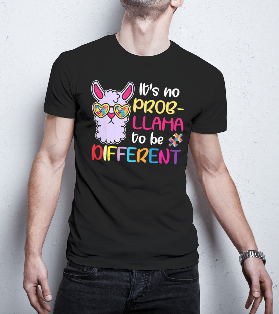 It's No Prob-Llama To Be Different Puzzle Heart Glasses T-Shirt