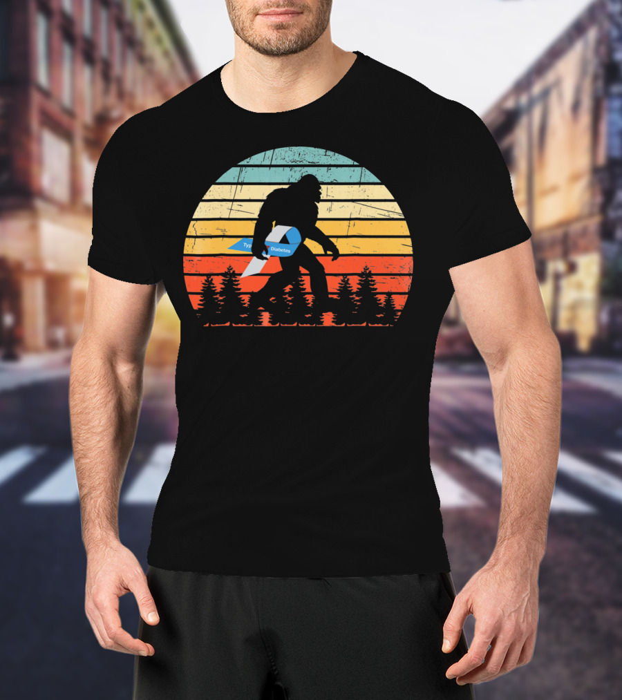 Funny Bigfoot Type 1 Diabetes T1D Retro T-Shirt
