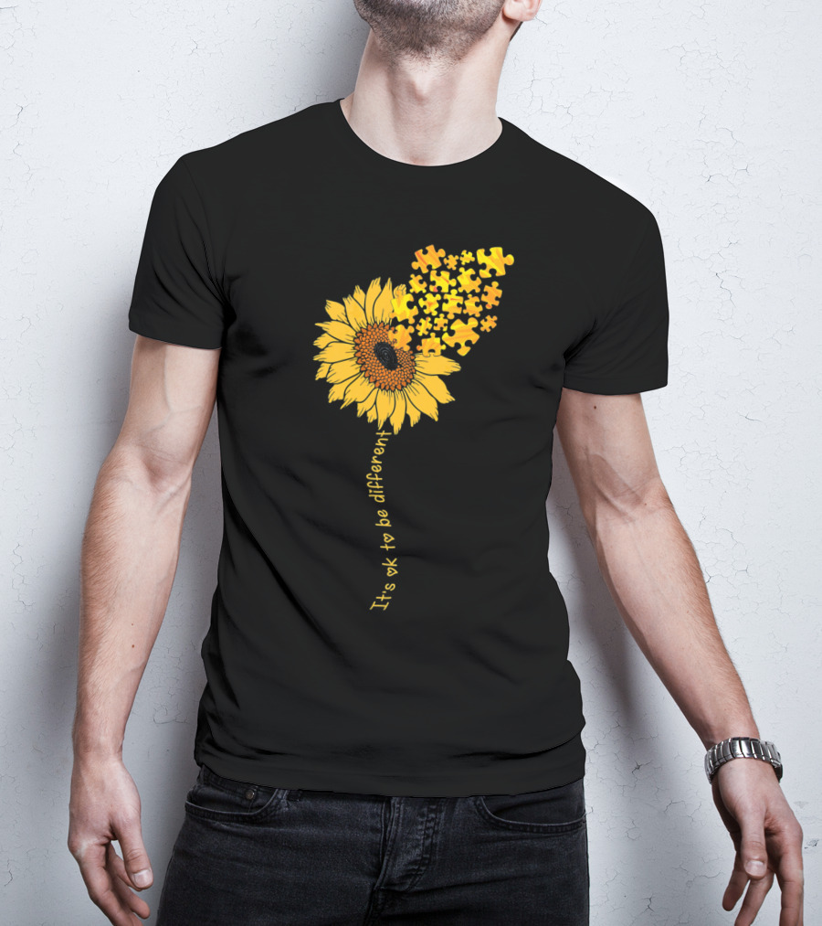 Love Sunflower Puzzle It's OK To Be Different Autism Awareness T-Shirt