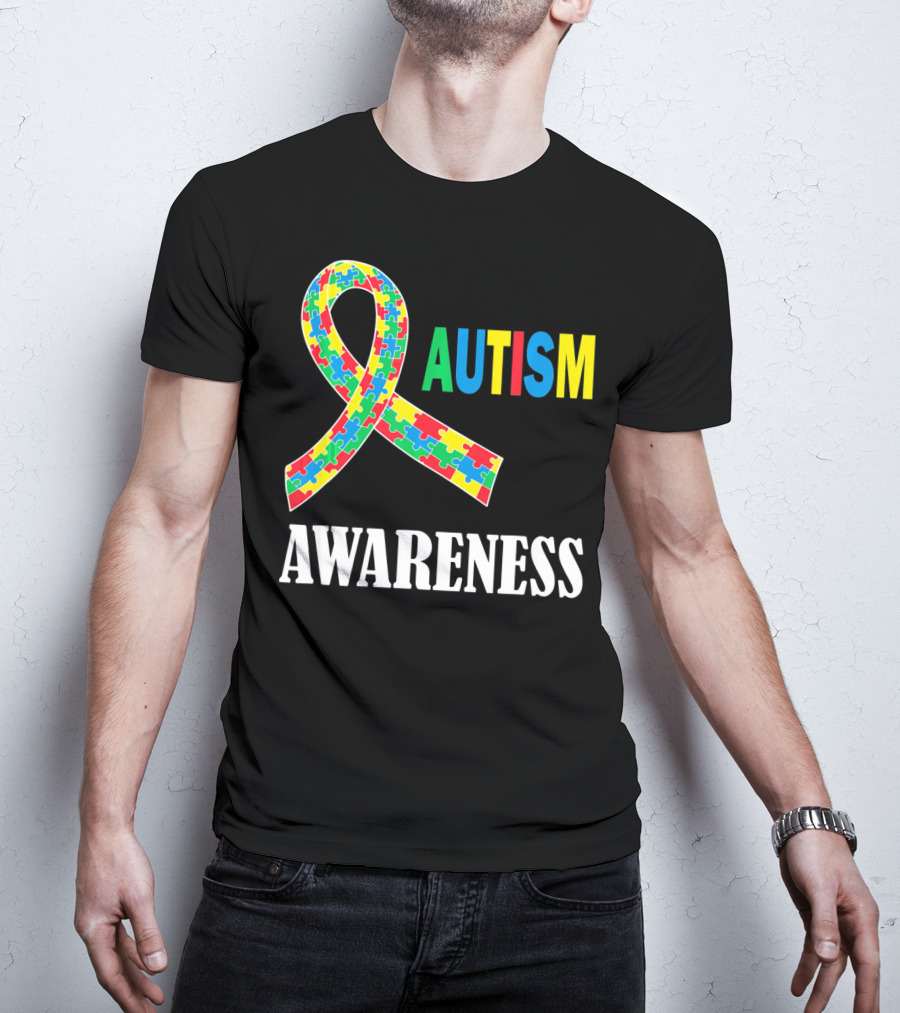 Autism Awareness Puzzle Ribbon Social Interaction Auti T-Shirt