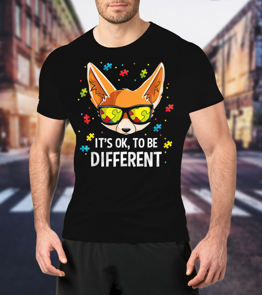 It's OK To Be Different Autism Awareness Puzzle Piece Fox T-Shirt
