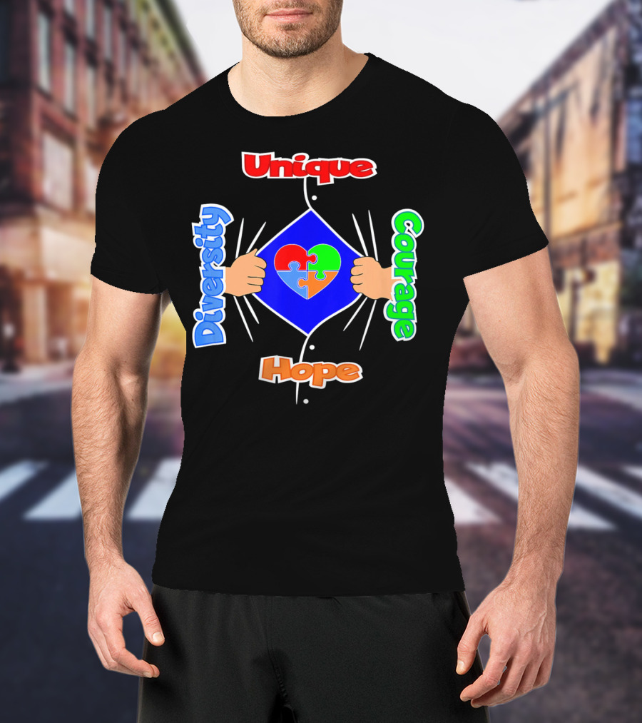 Diversity Unique Courage And Hope Puzzle Heart Superman T-Shirt