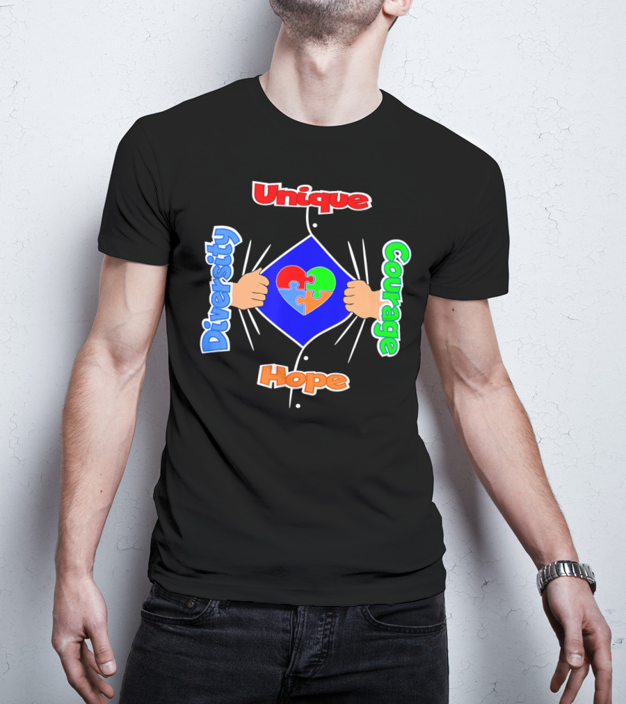 Diversity Unique Courage And Hope Puzzle Heart Superman T-Shirt