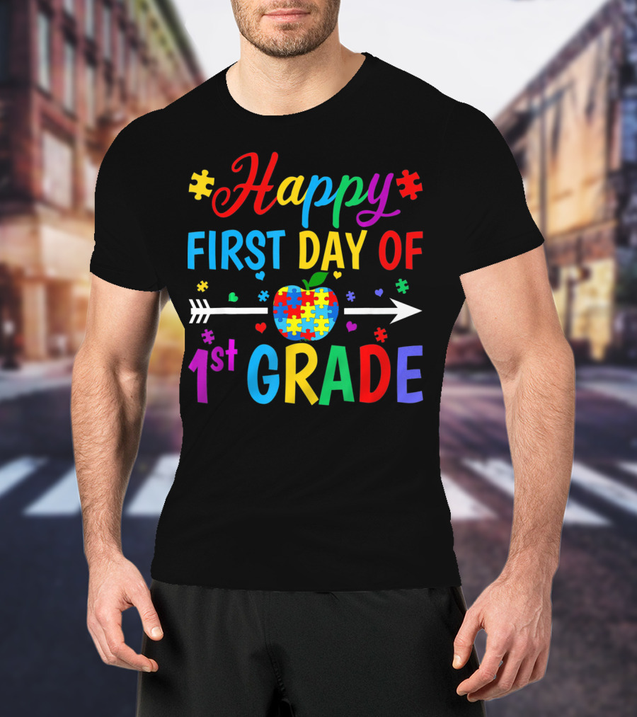 Happy First Day Of 1st Grade Puzzle Apple Arrow T-Shirt