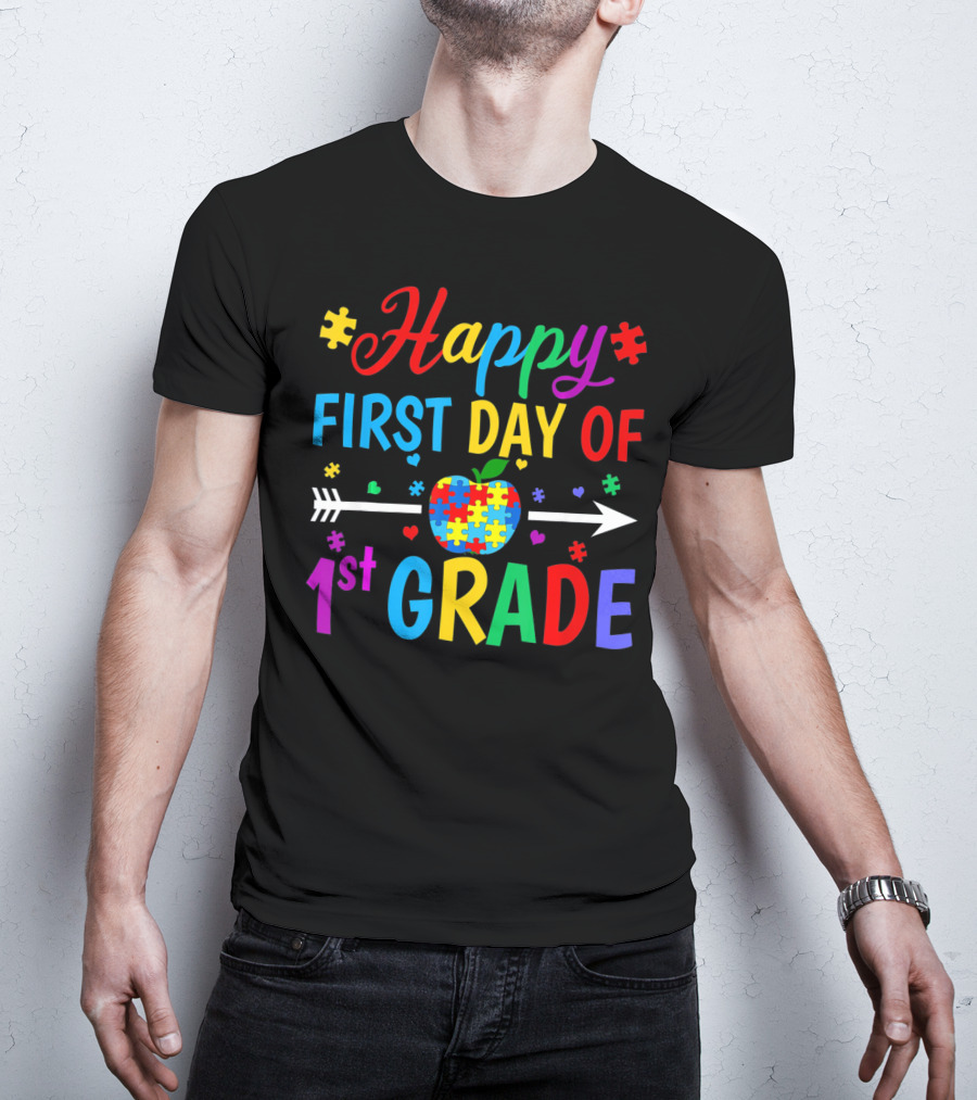 Happy First Day Of 1st Grade Puzzle Apple Arrow T-Shirt