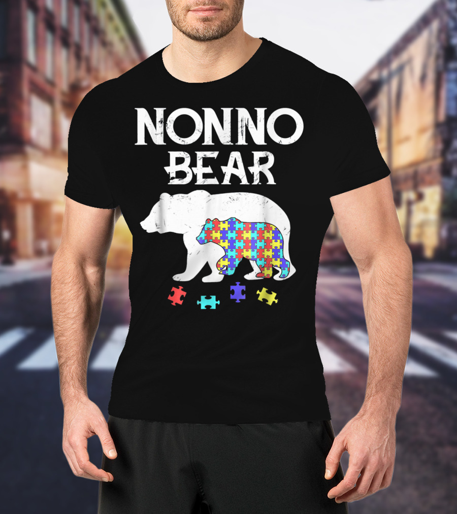 Nonno Bear Puzzle Piece Autism Awareness Mens T-Shirt