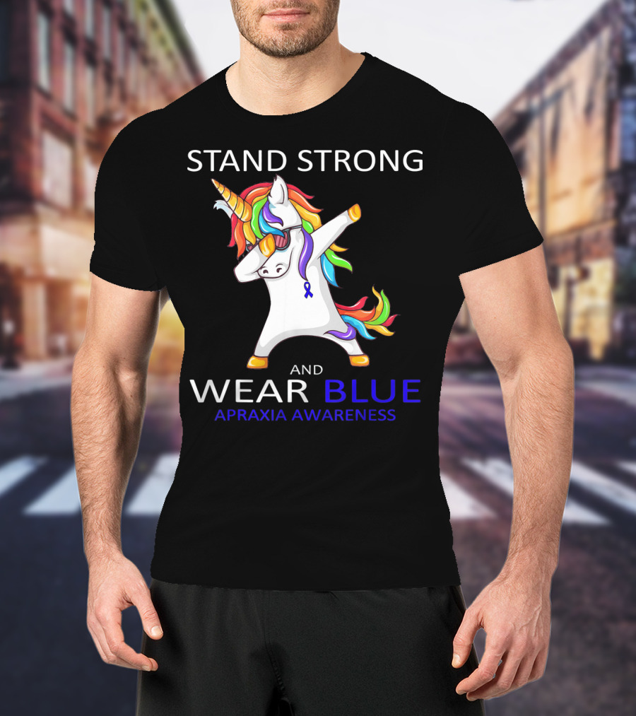 Stand Strong Wear Blue Apraxia Awareness Unicorn Dabbing T-Shirt