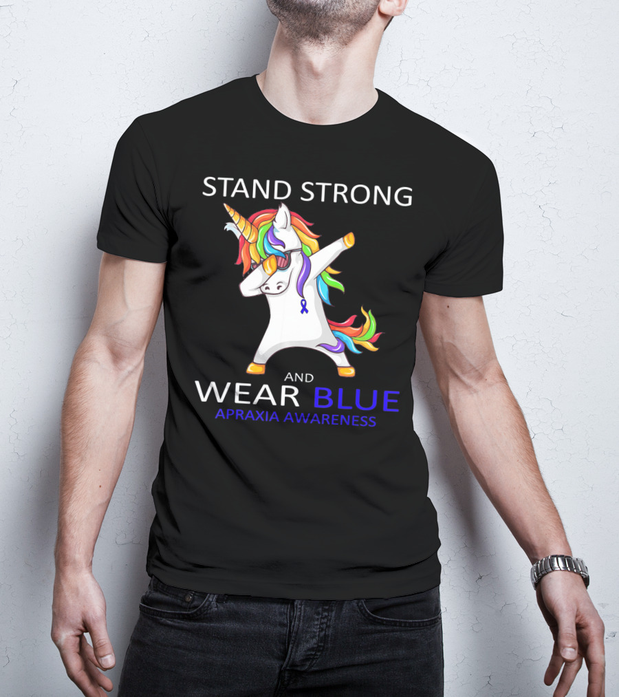 Stand Strong Wear Blue Apraxia Awareness Unicorn Dabbing T-Shirt