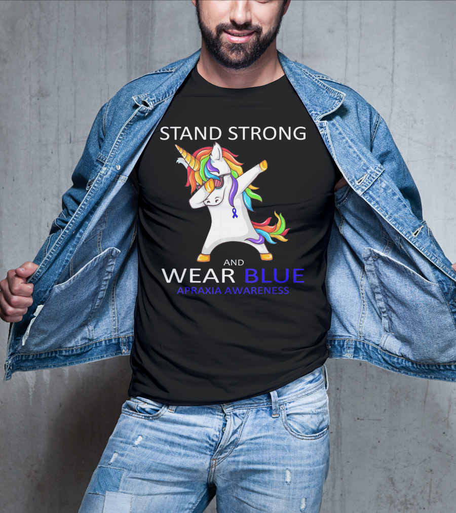 Stand Strong Wear Blue Apraxia Awareness Unicorn Dabbing T-Shirt