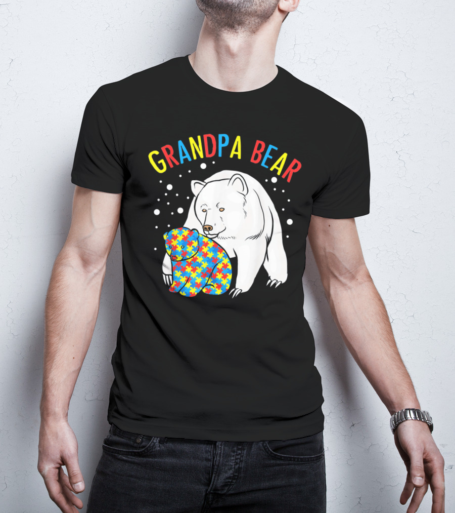 Grandpa Bear Mens Autism Awareness Puzzle Bear T-Shirt