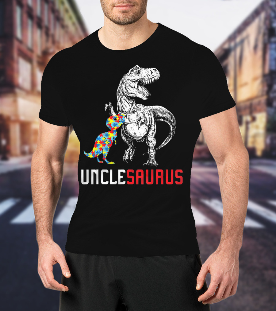 UNCLESAURUS Autism Awareness Dinosaur Puzzle T-Shirt