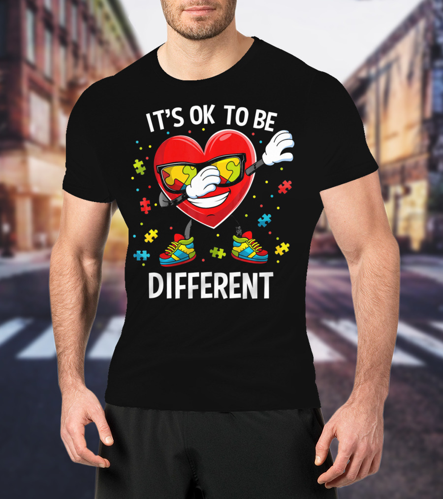 It's OK To Be Different Dabbing Heart Puzzle Pieces Auti T-Shirt