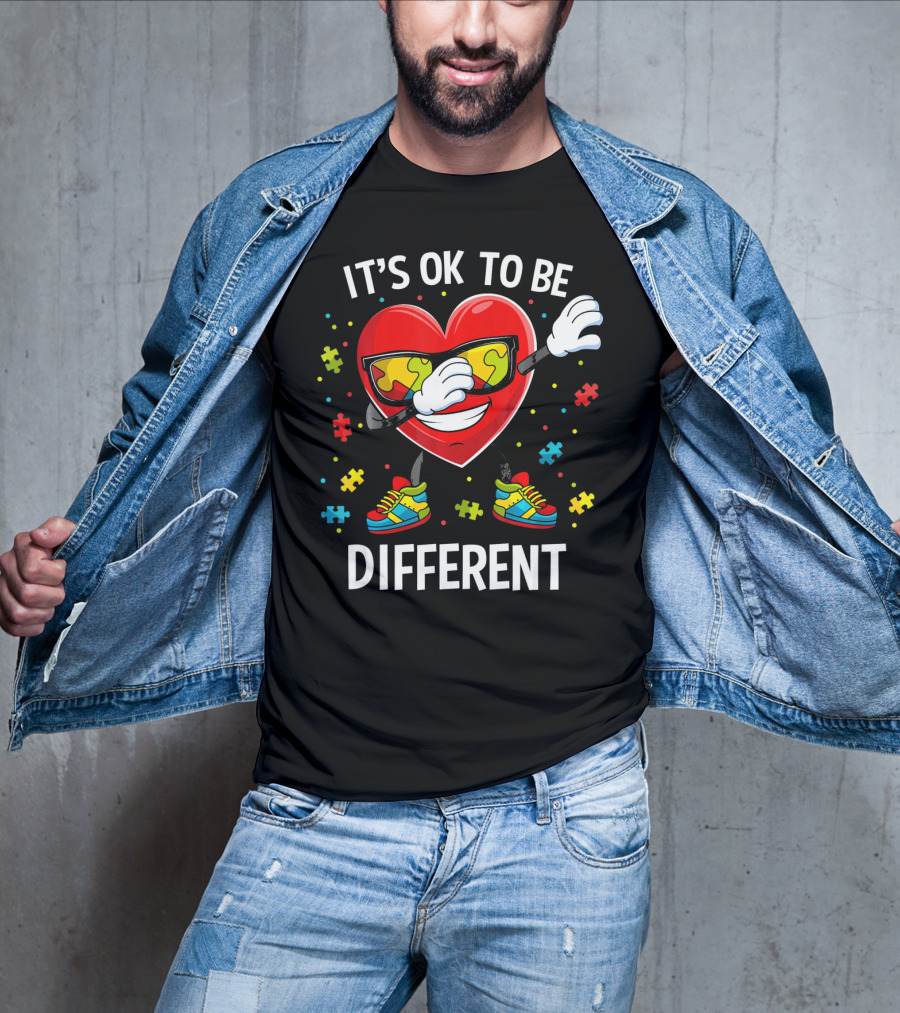 It's OK To Be Different Dabbing Heart Puzzle Pieces Auti T-Shirt