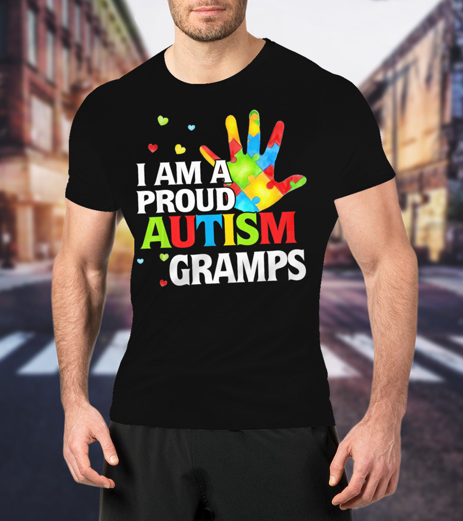 I Am A Proud Autism Gramps Puzzle Piece Hand Heart T-Shirt