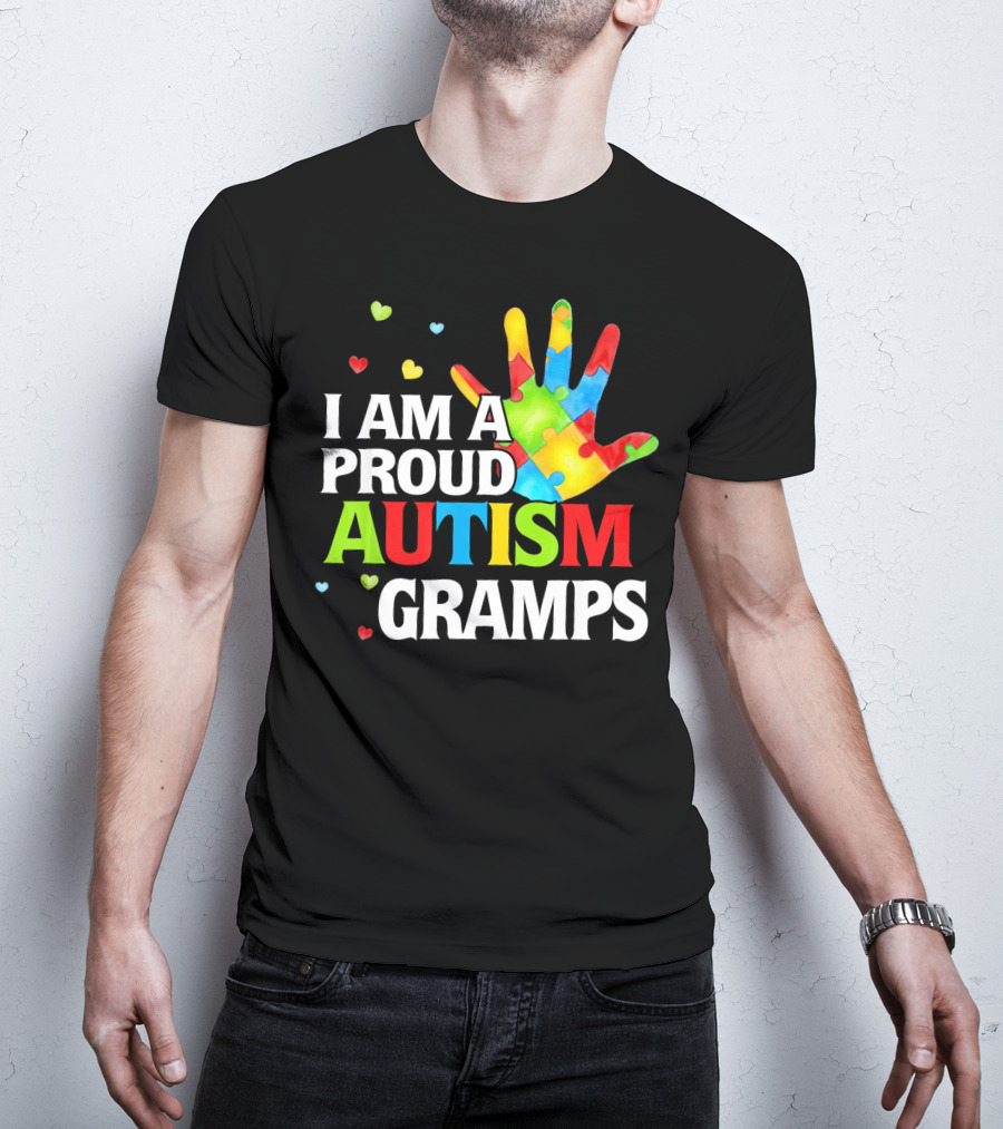 I Am A Proud Autism Gramps Puzzle Piece Hand Heart T-Shirt