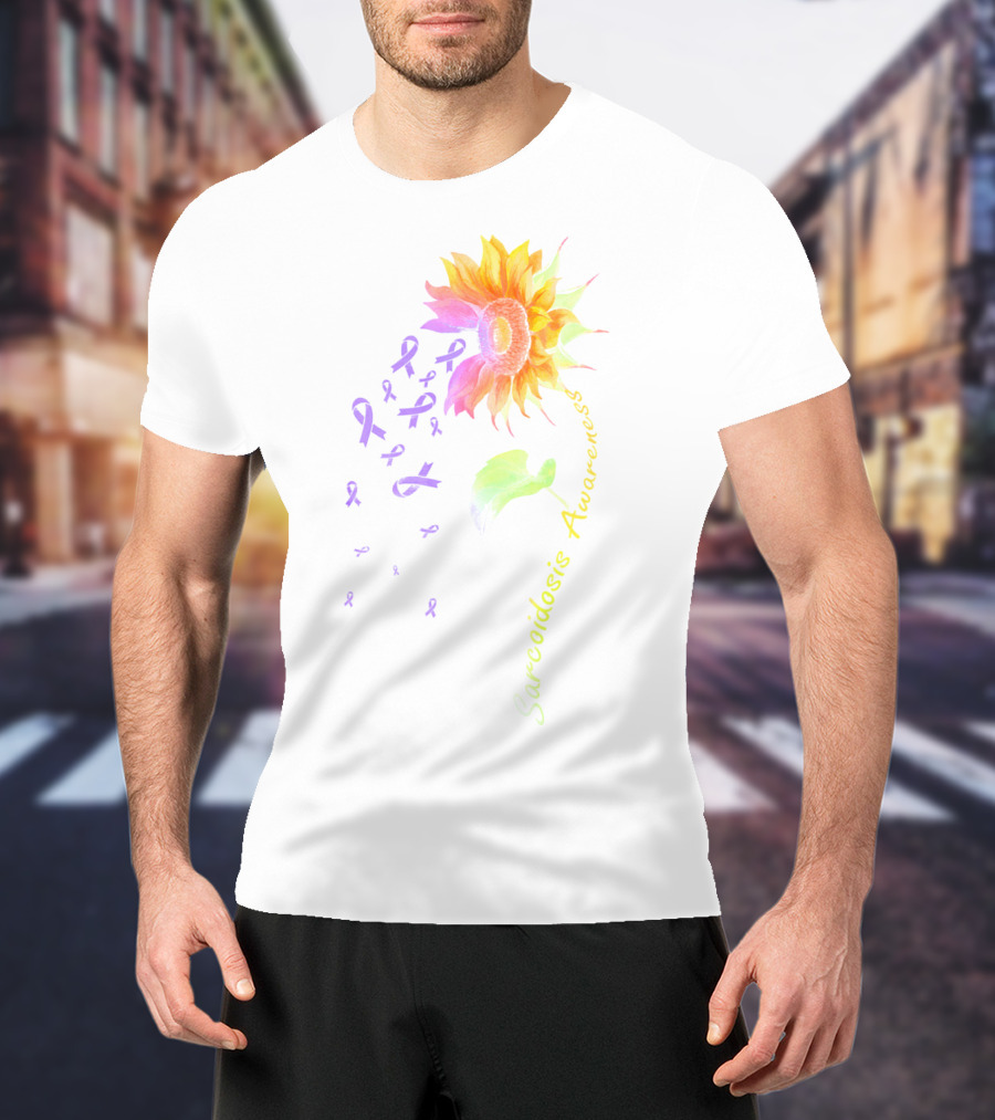 Sarcoidosis Awareness Sunflower With Purple Ribbons T-Shirt