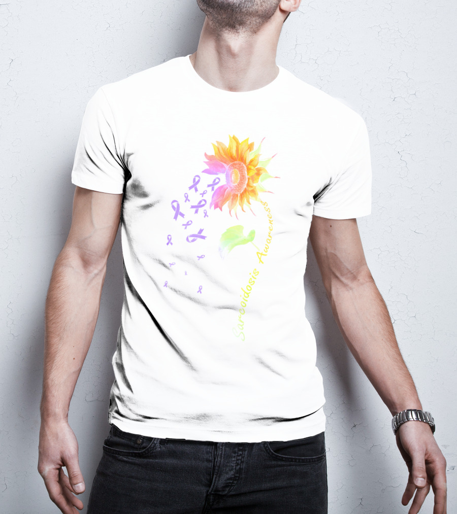 Sarcoidosis Awareness Sunflower With Purple Ribbons T-Shirt