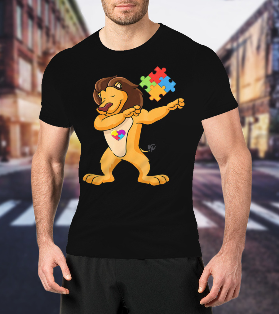 Lion Dab Puzzle Piece Autism Awareness T-Shirt